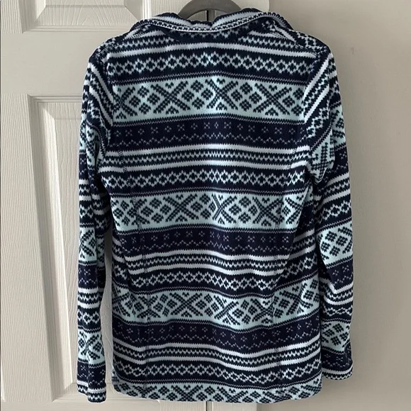 Lands' End Navy and Light Blue Geometric Quarter Zip Fleece - Picture 4 of 4